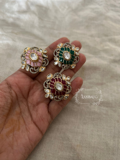 Rutvi Royal Traditional Vintage Gold Finish Polki Statement Festive Ring Jewelry By Ranibaug