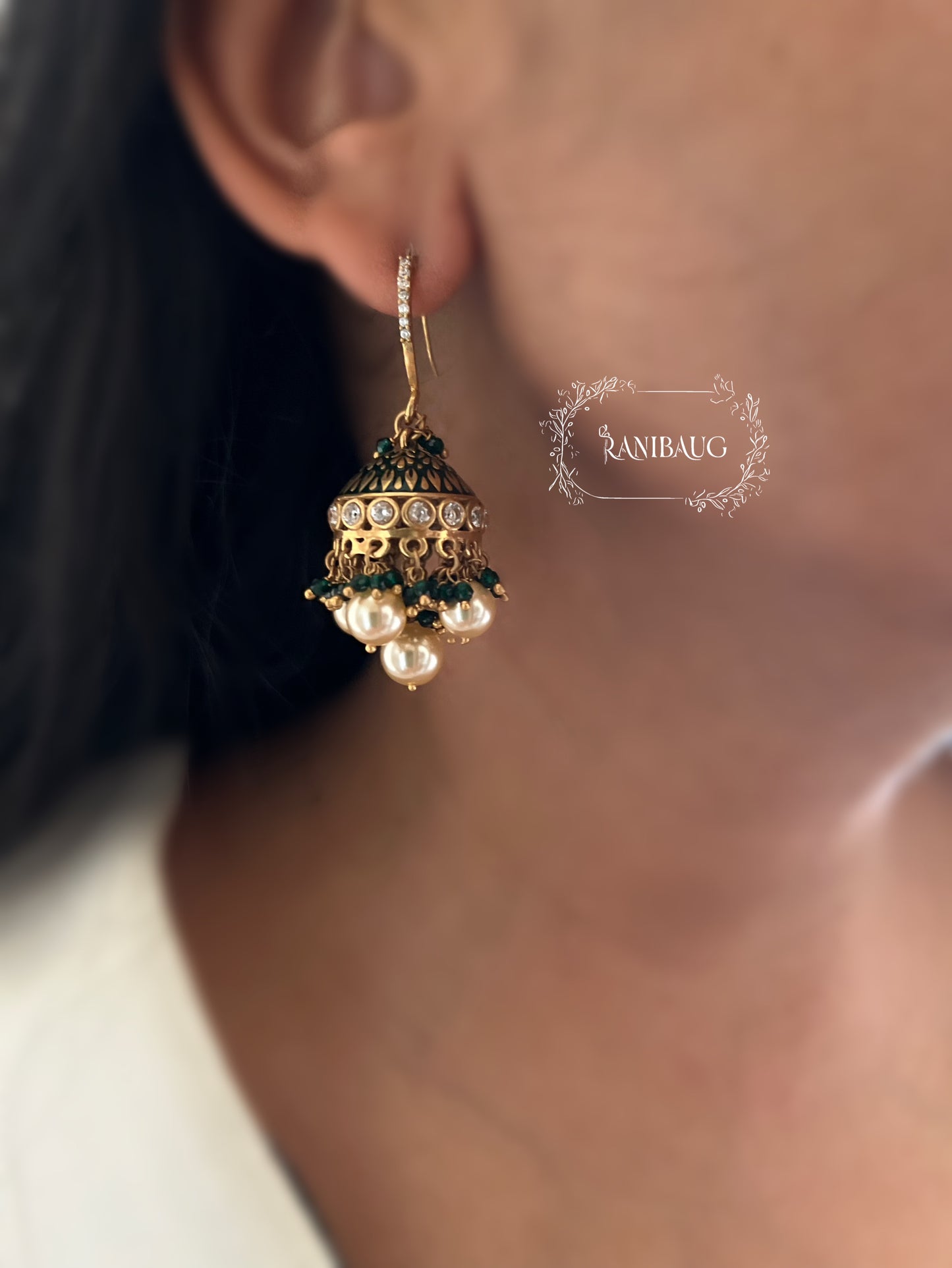 Saachi Antique Gold Dangler Jhumki Earrings With Dangling Pearls And Gold And Color Bead Accents By Ranibaug