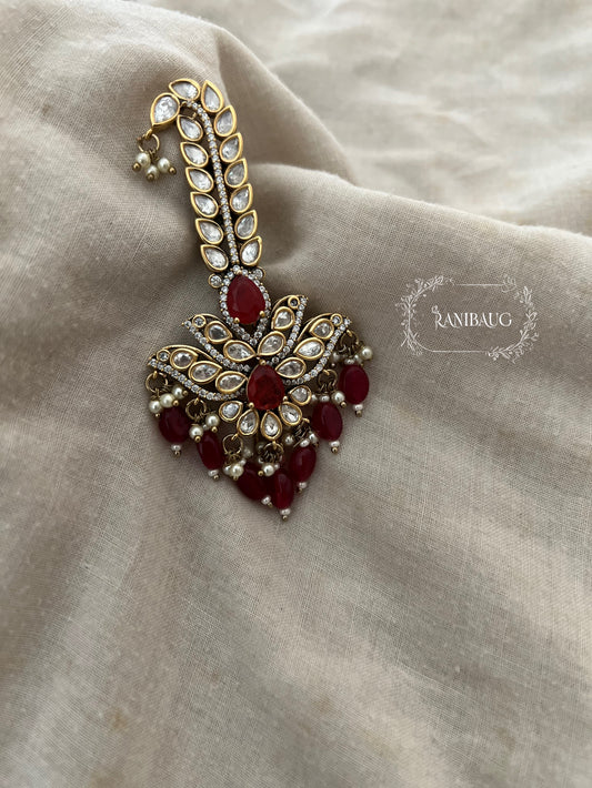 Saanjh Ruby Red And Mossainite Victorian Kalgi For Wedding By Ranibaug | Groom'S Wedding Accessories