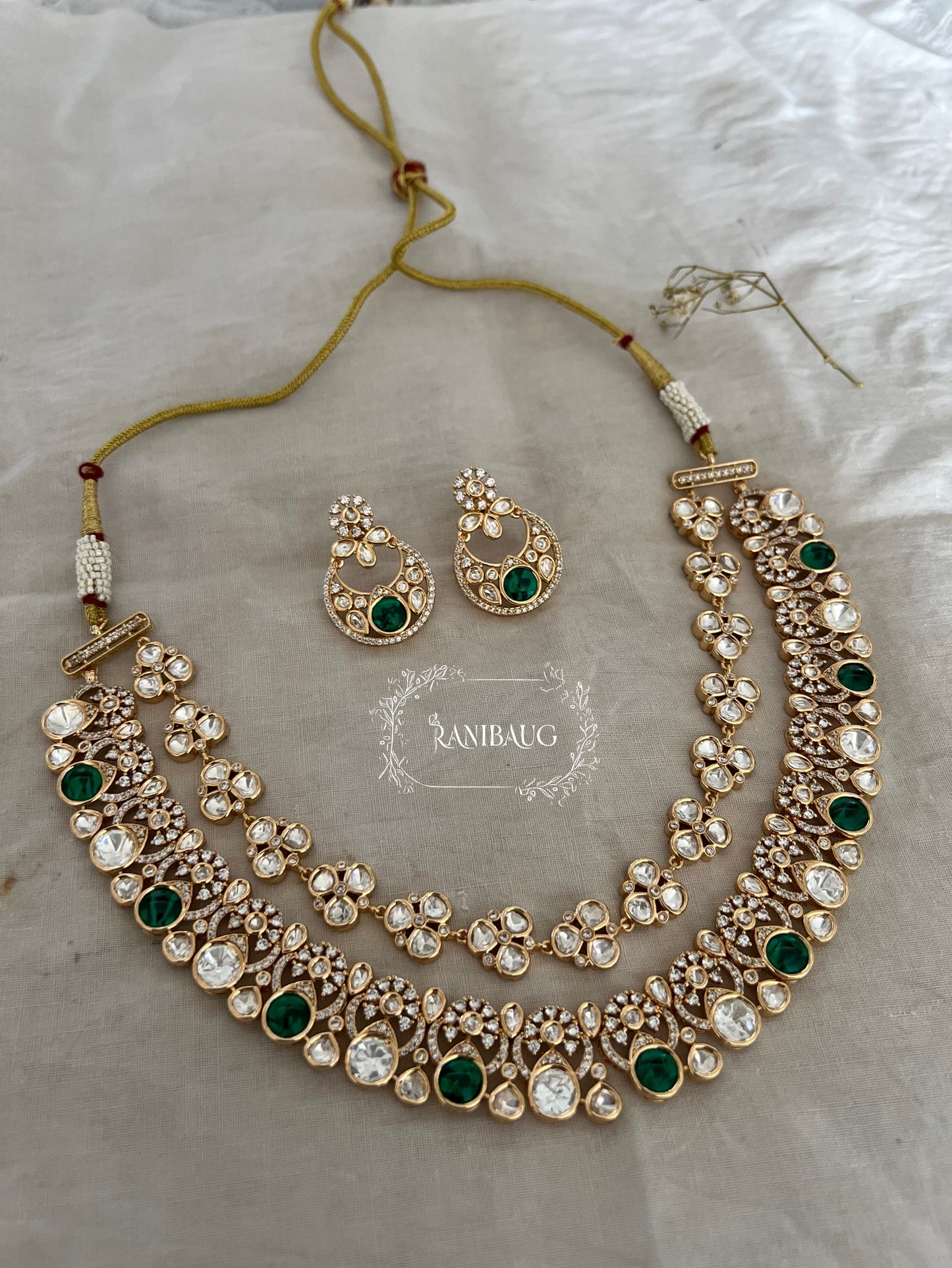 Saanvi Mossainite Rich Gold Finish Necklace Jewellery Set By Ranibaug