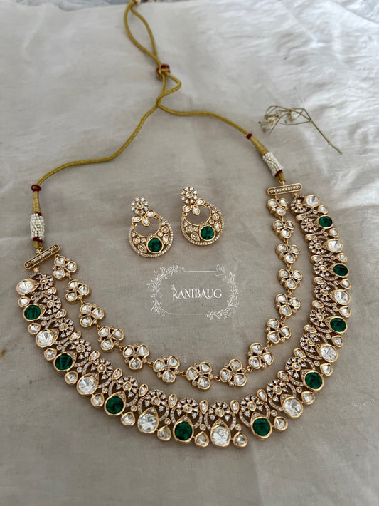 Saanvi Mossainite Rich Gold Finish Necklace Jewellery Set By Ranibaug