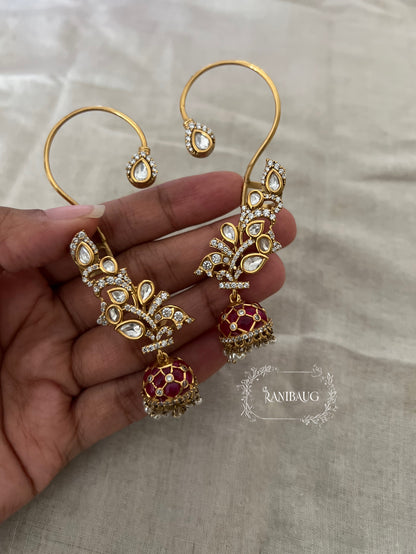 Sabhya Designer Polki Studded Gold Finish Jhumki Earcuff Jewellery By Ranibaug