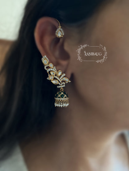 Sabhya Designer Polki Studded Gold Finish Jhumki Earcuff Jewellery By Ranibaug