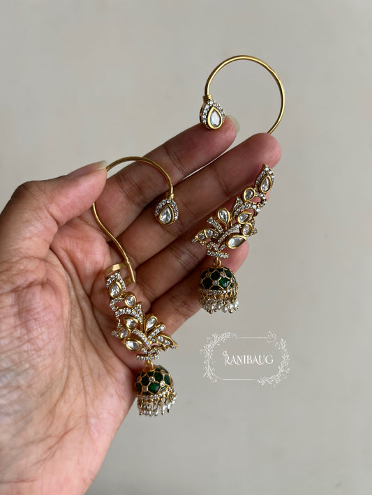 Sabhya Designer Polki Studded Gold Finish Jhumki Earcuff Jewellery By Ranibaug