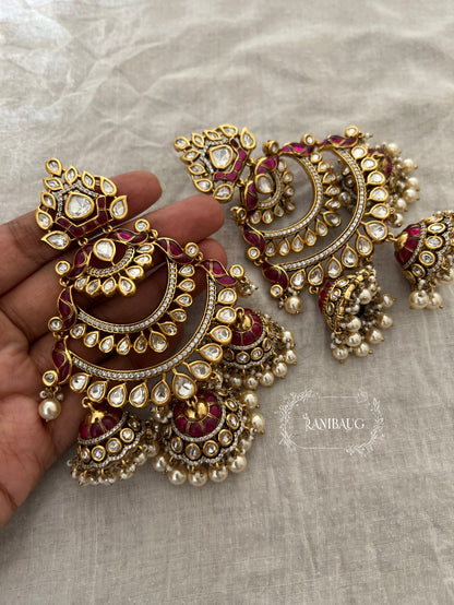 Sachika Elegant Gold Plated Polki Chandbalis With Jhumka Dangler | Ranibaug