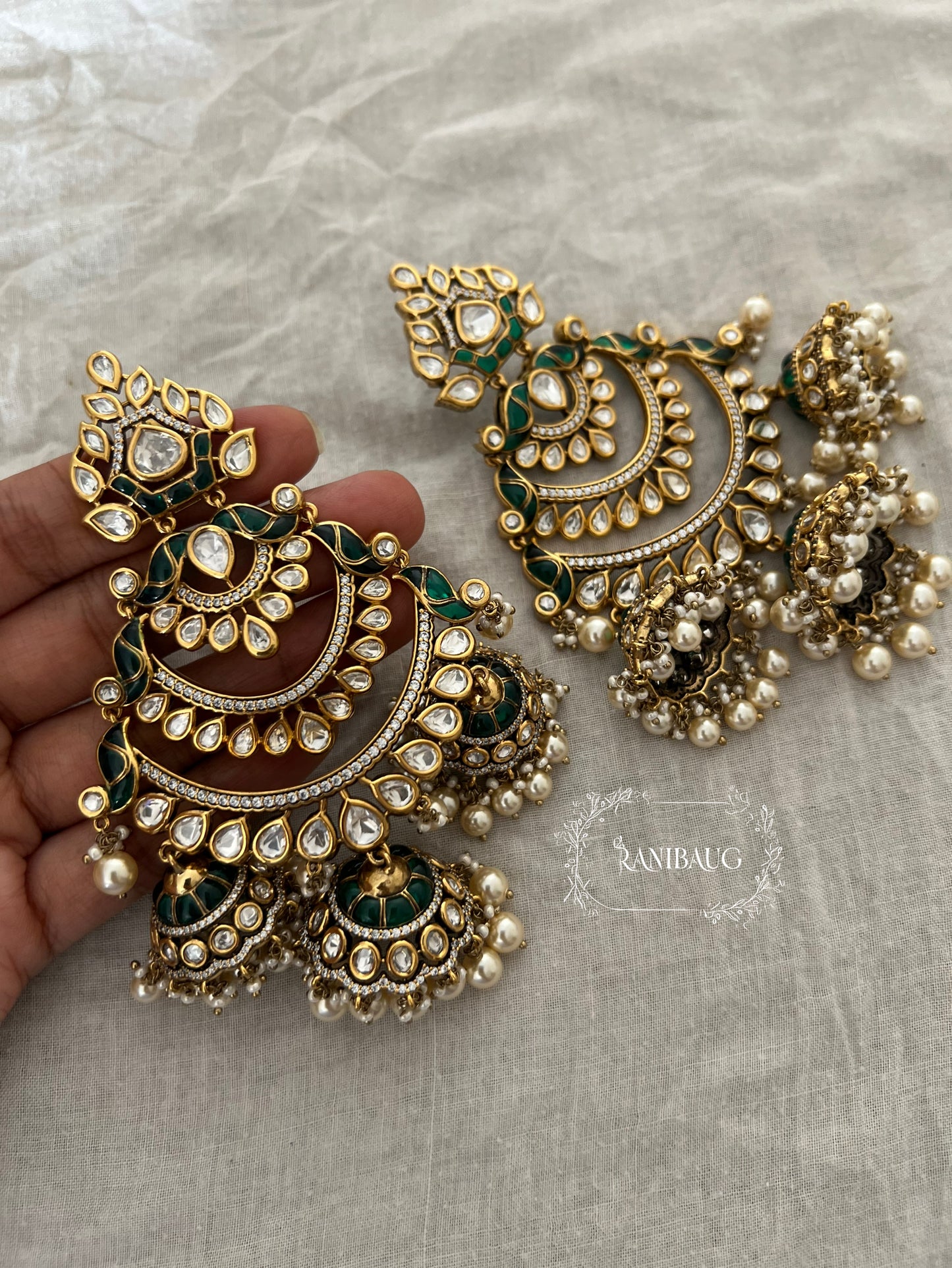 Sachika Elegant Gold Plated Polki Chandbalis With Jhumka Dangler | Ranibaug
