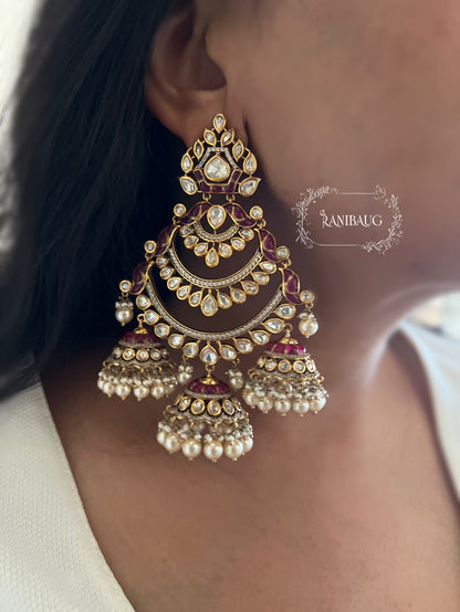 Sachika Elegant Gold Plated Polki Chandbalis With Jhumka Dangler | Ranibaug