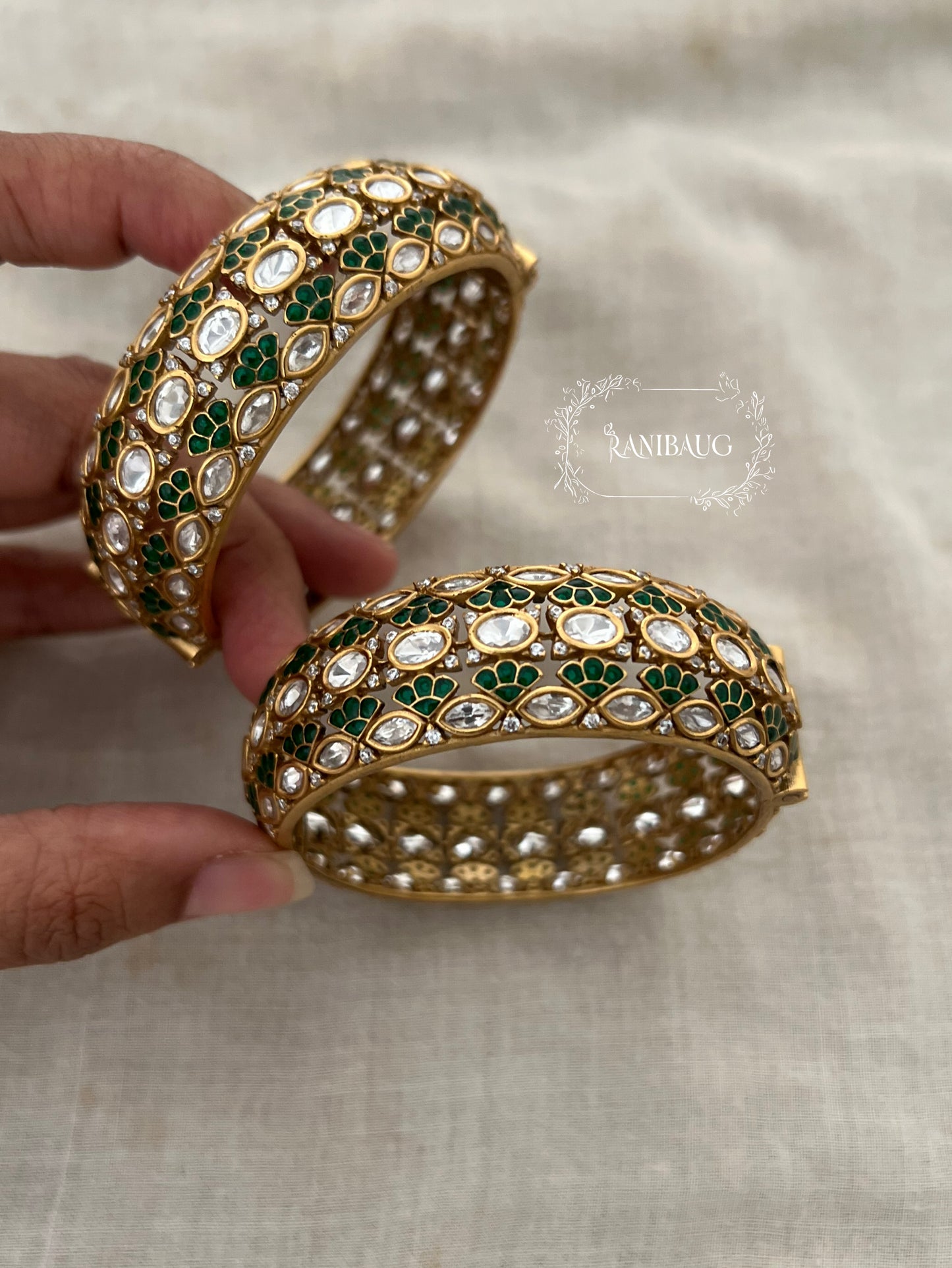 Sagarika Indian Traditional Statement Royal Polki Gold Finish Bangles For Special Occassions By Ranibaug