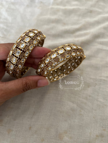 Sagarika Indian Traditional Statement Royal Polki Gold Finish Bangles For Special Occassions By Ranibaug