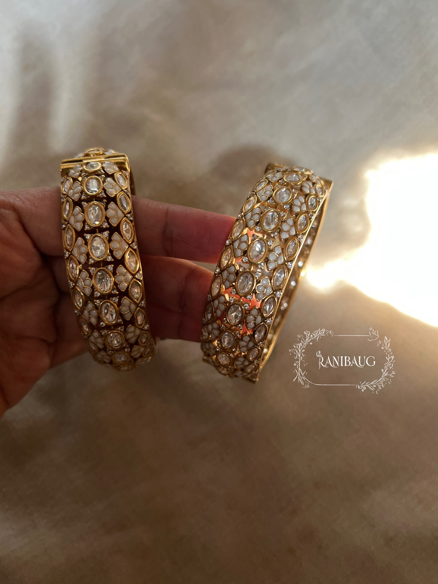 Sagarika Indian Traditional Statement Royal Polki Gold Finish Bangles For Special Occassions By Ranibaug