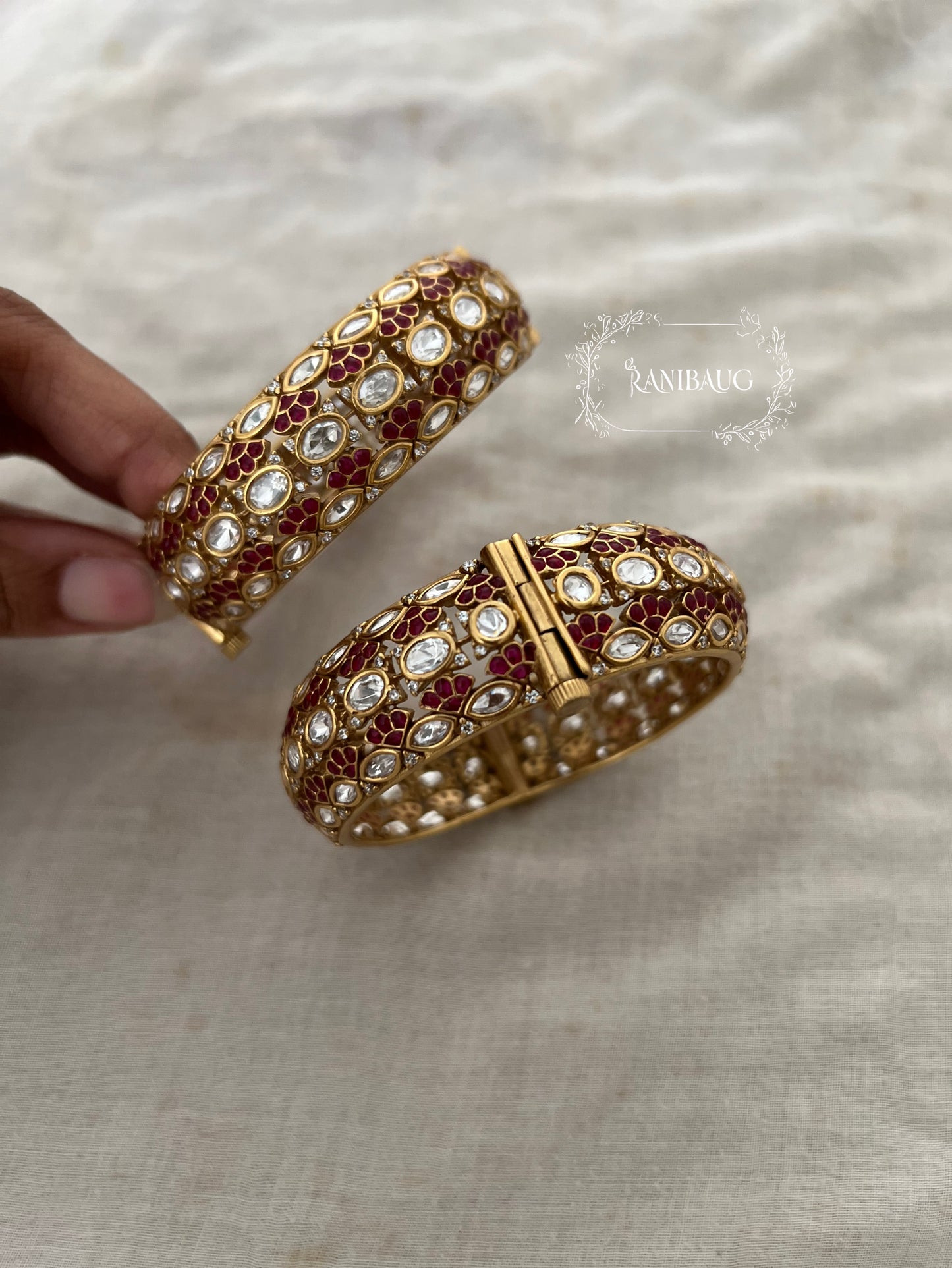 Sagarika Indian Traditional Statement Royal Polki Gold Finish Bangles For Special Occassions By Ranibaug