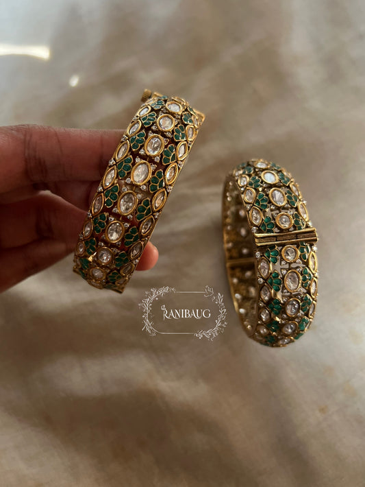 Sagarika Indian Traditional Statement Royal Polki Gold Finish Bangles For Special Occassions By Ranibaug