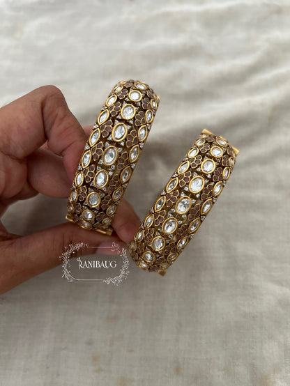Sagarika Indian Traditional Statement Royal Polki Gold Finish Bangles For Special Occassions By Ranibaug