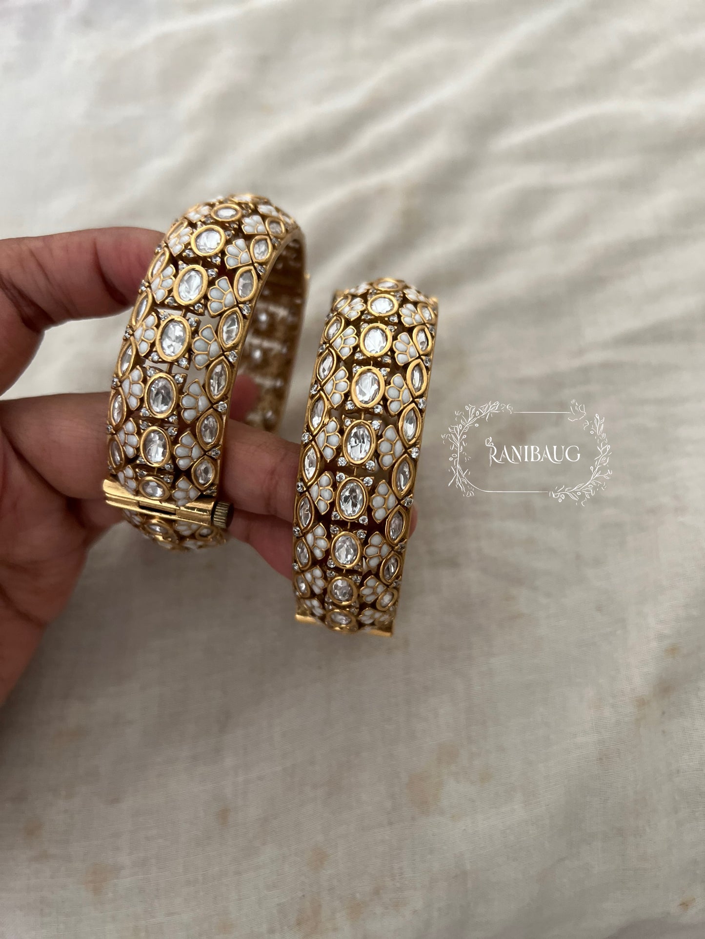 Sagarika Indian Traditional Statement Royal Polki Gold Finish Bangles For Special Occassions By Ranibaug