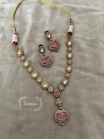 Saira Gemstone And Polki Minimal Gold Finish Jewellery Necklace Set By Ranibaug