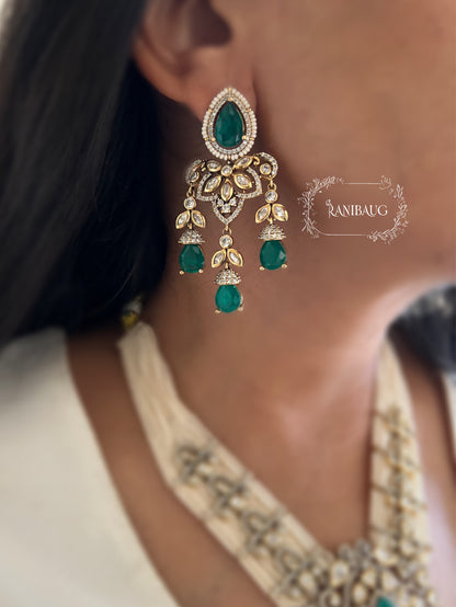 Saisha Color Gems Drops Polki Studded Victorian Gold Finish Pearl Strand Necklace Jewellery Set By Ranibaug