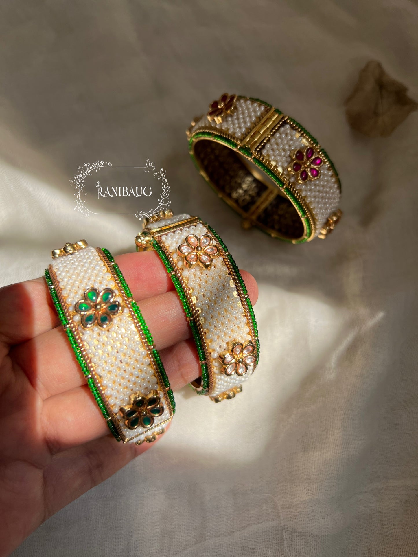 Sakshi Moti Flower Motif Heritage Indian Traditional Bangle By Ranibaug