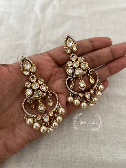 Sakshi Simple Kundan Pearl Gold Finish Festive Pearl Adorned Chandbali By Ranibaug