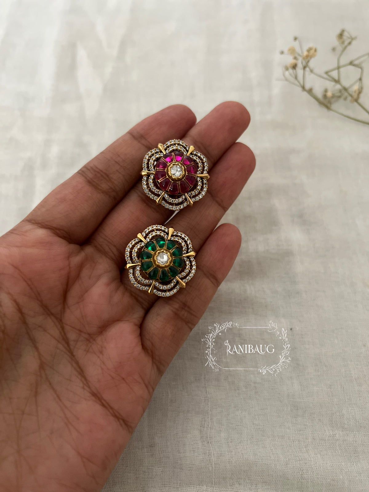 Salonee Ruby Emerald Floral Polki Festive Ring Jewelry By Ranibaug