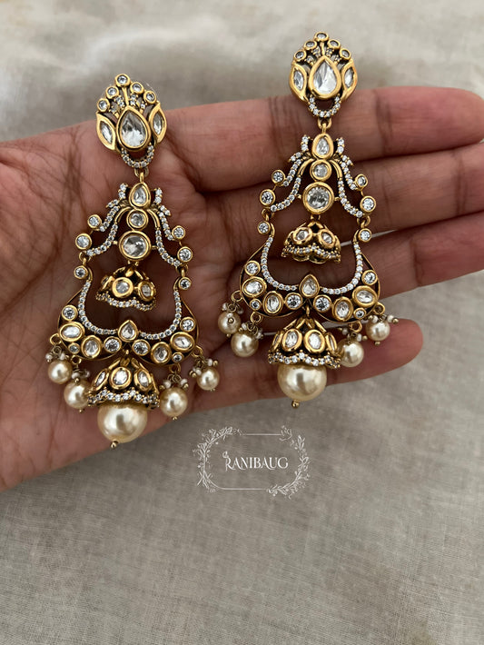 Sama Chandelier Victorian Polki Antique Gold Dangler Earrings By Ranibaug