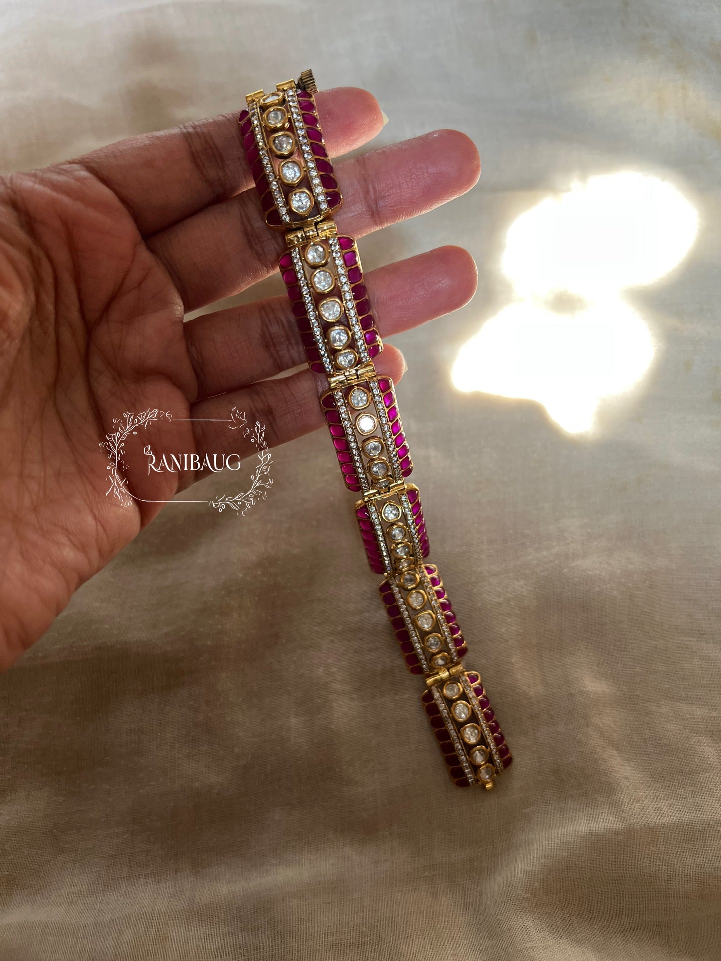 Samiksha Polki Studded Premium Gold Finish Designer Bracelet For Festive And Wedding Occasions By Ranibaug