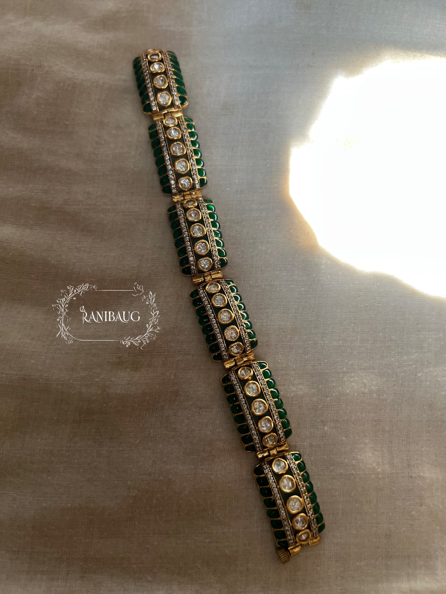 Samiksha Polki Studded Premium Gold Finish Designer Bracelet For Festive And Wedding Occasions By Ranibaug