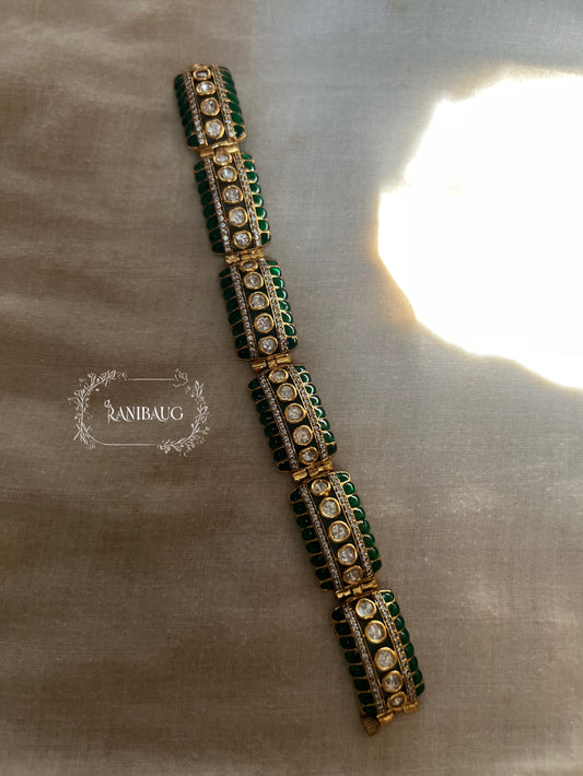 Samiksha Polki Studded Premium Gold Finish Designer Bracelet For Festive And Wedding Occasions By Ranibaug