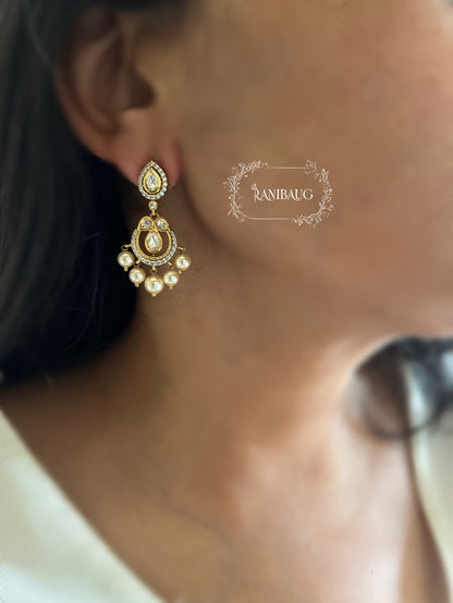 Samridhi Kundan Studded Gold Plated Stud Earrings With Dangling Pearls