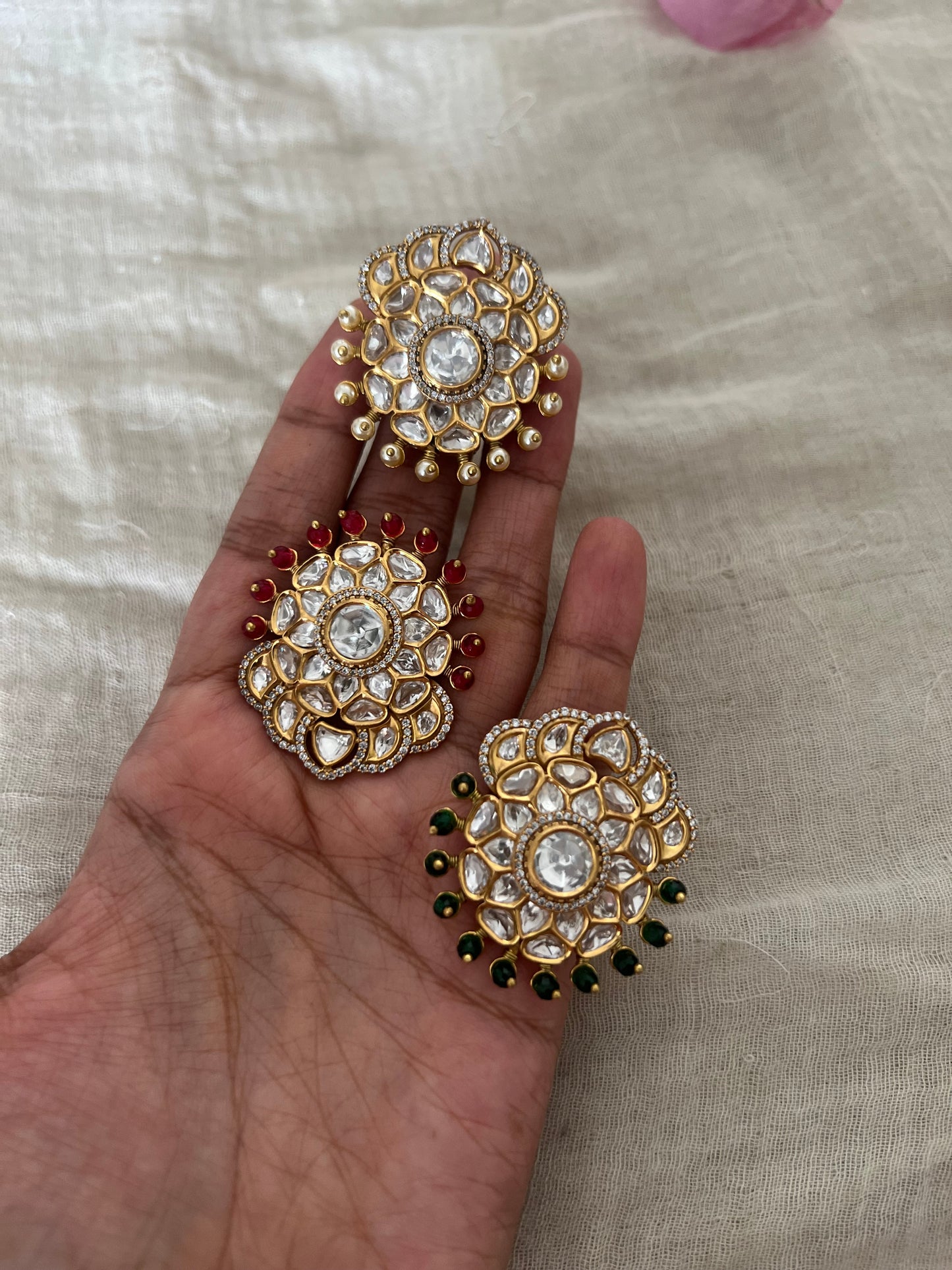 Samyati Unique Color Beaded Kundan Studded Ring In Rich Gold Tone By Ranibaug