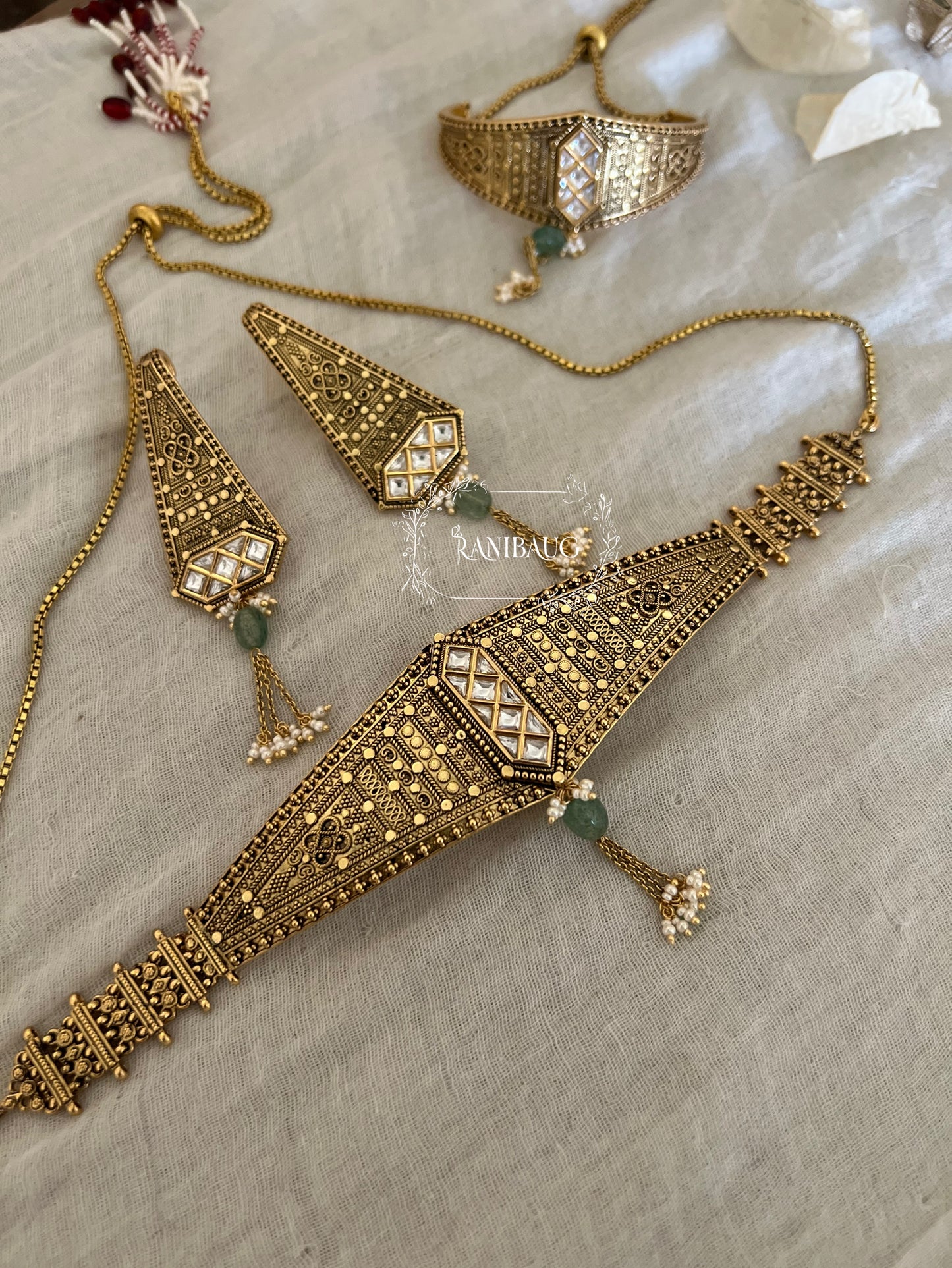 Samyukhta Unique Gold Tribal Inspired Designer Heritage Choker Set By Ranibaug