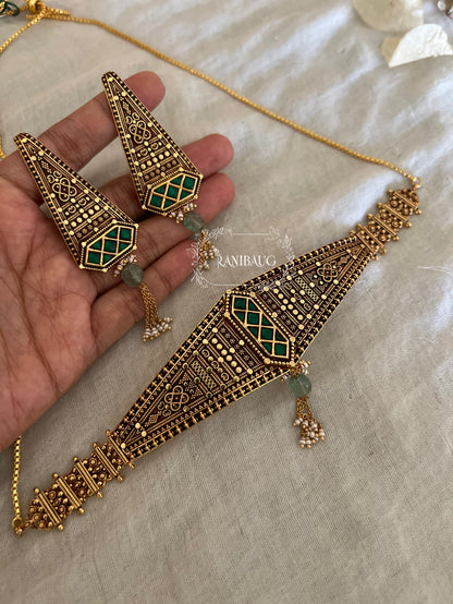Samyukhta Unique Gold Tribal Inspired Designer Heritage Choker Set By Ranibaug