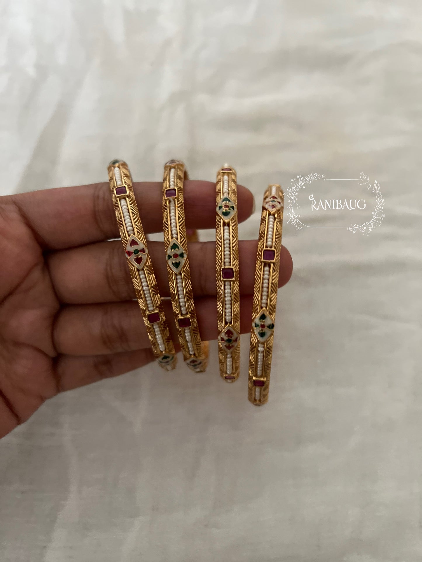 Samyukta Meenakari Designer Gold Finish Heritage Bangle Set By Ranibaug