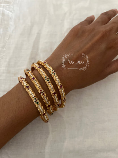 Ranjini Nakshi Intricate Designer Gold Beaded Trendy Heritage Bangle Pair By Ranibaug