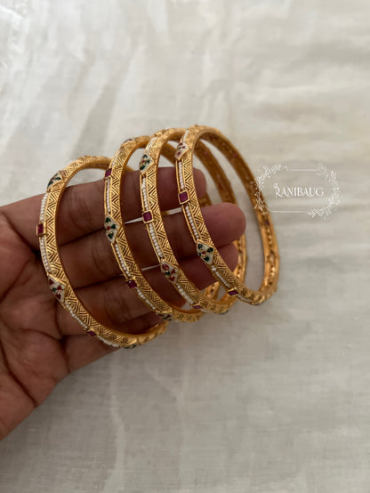 Samyukta Meenakari Designer Gold Finish Heritage Bangle Set By Ranibaug
