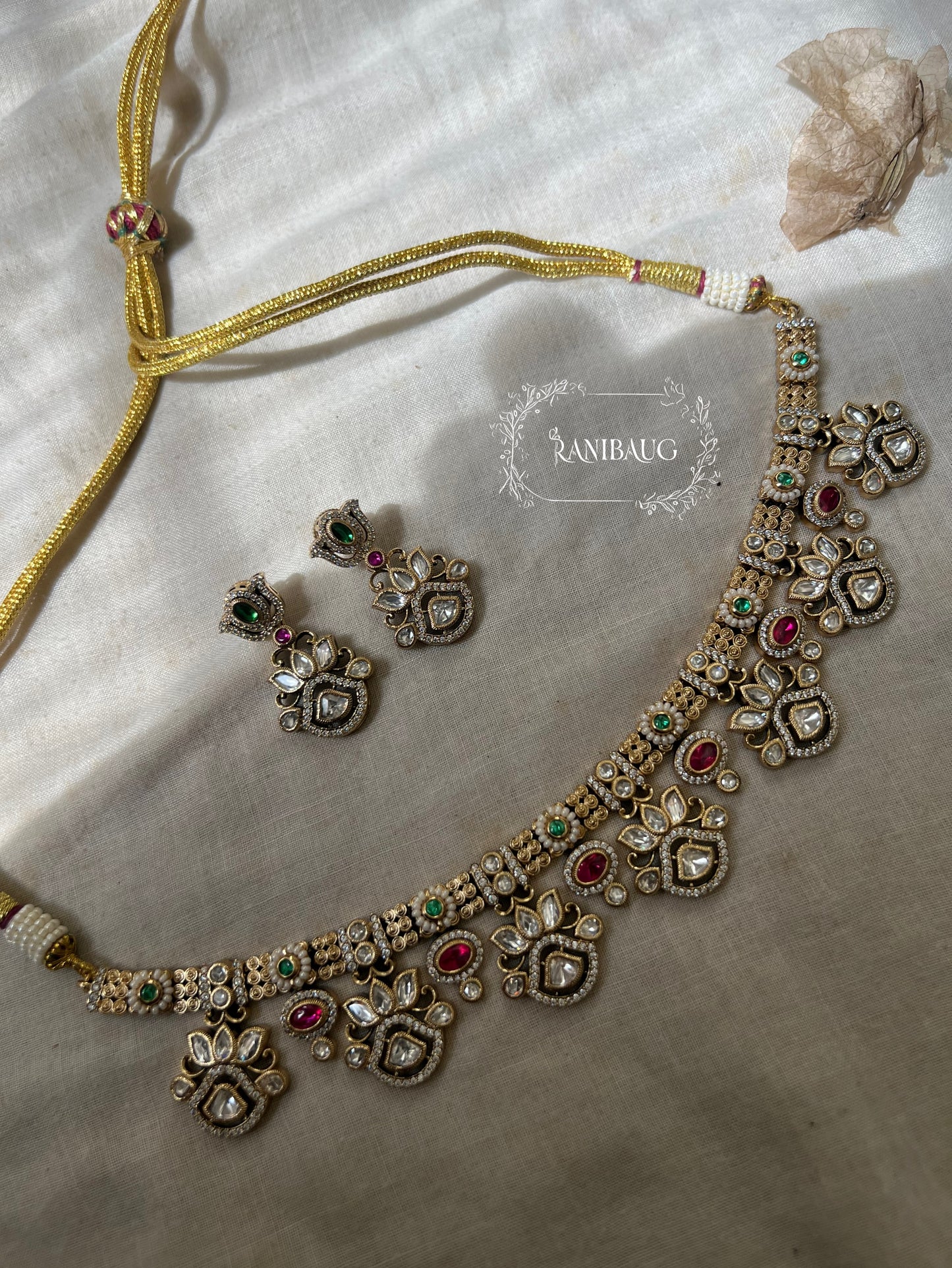 Sanika Designer Lotus Kundan Necklace Set For Women By Ranibaug
