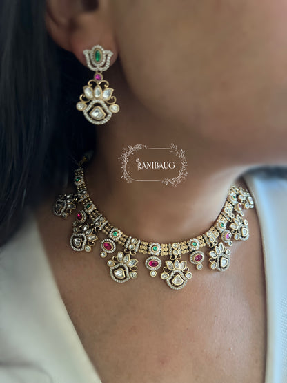 Sanika Designer Lotus Kundan Necklace Set For Women By Ranibaug