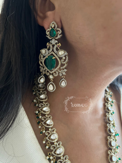 Sanishta Victorian Necklace Set  With Polki Kundan Studs Emerald Ruby Stones By Ranibaug