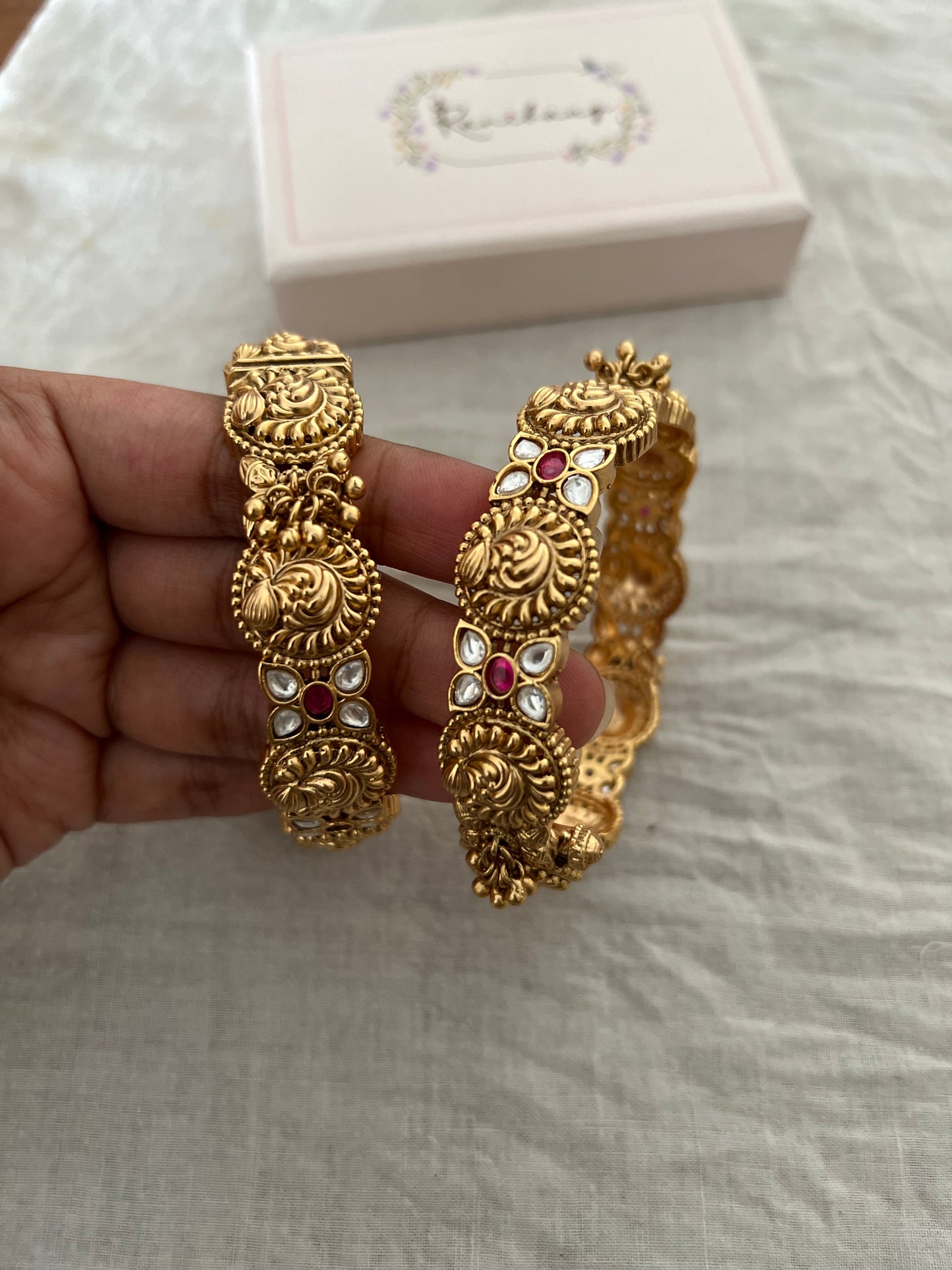 Sanishtha Gold Kundan Bangle Bracelets For Women By Ranibaug
