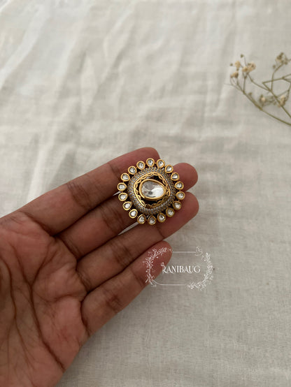 Santu Indian Traditional Polki Kundan Gold Finish Statement Ring By Ranibaug