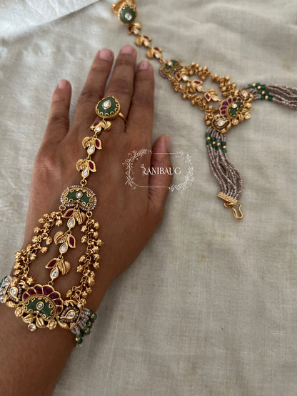 Sanvi Heritage Gold Finish Indian Regal Haathphool Jewelry By Ranibaug