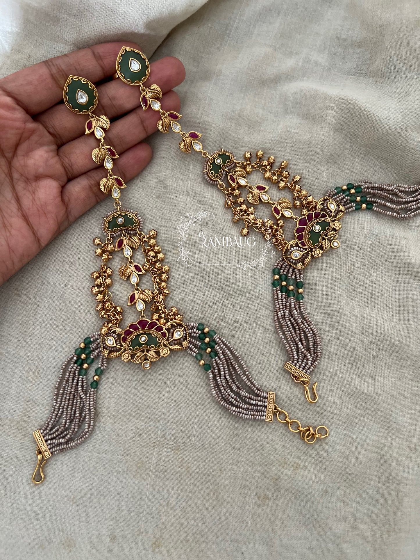 Sanvi Heritage Gold Finish Indian Regal Haathphool Jewelry By Ranibaug
