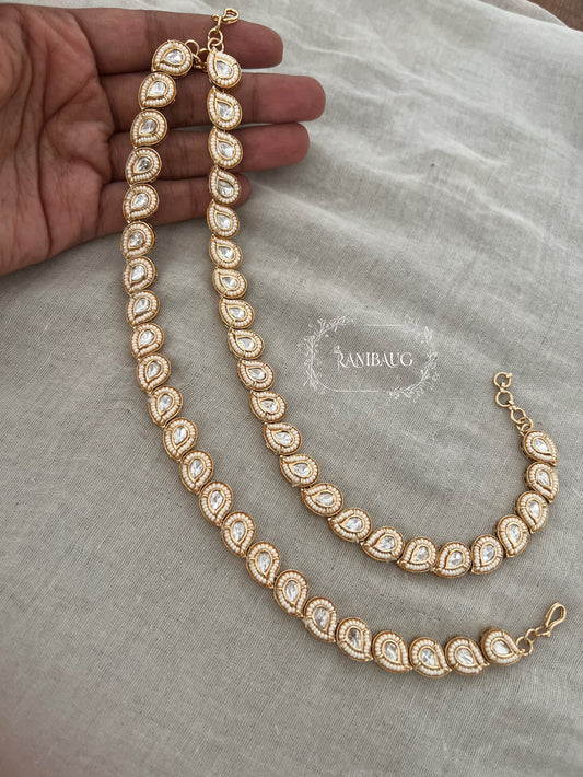 Sanyogita Teardrop Motif White Gold Rose Tone Anklets For Women By Ranibaug