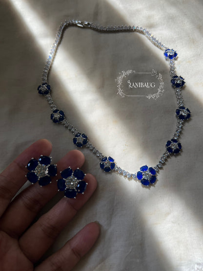 Sapphire Blossom Diamond Necklace Set By Ranibaug