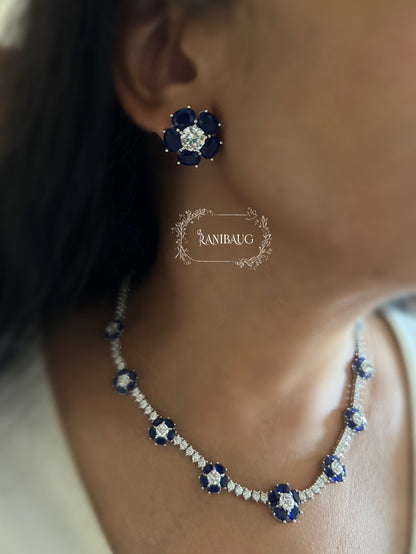 Sapphire Blossom Diamond Necklace Set By Ranibaug