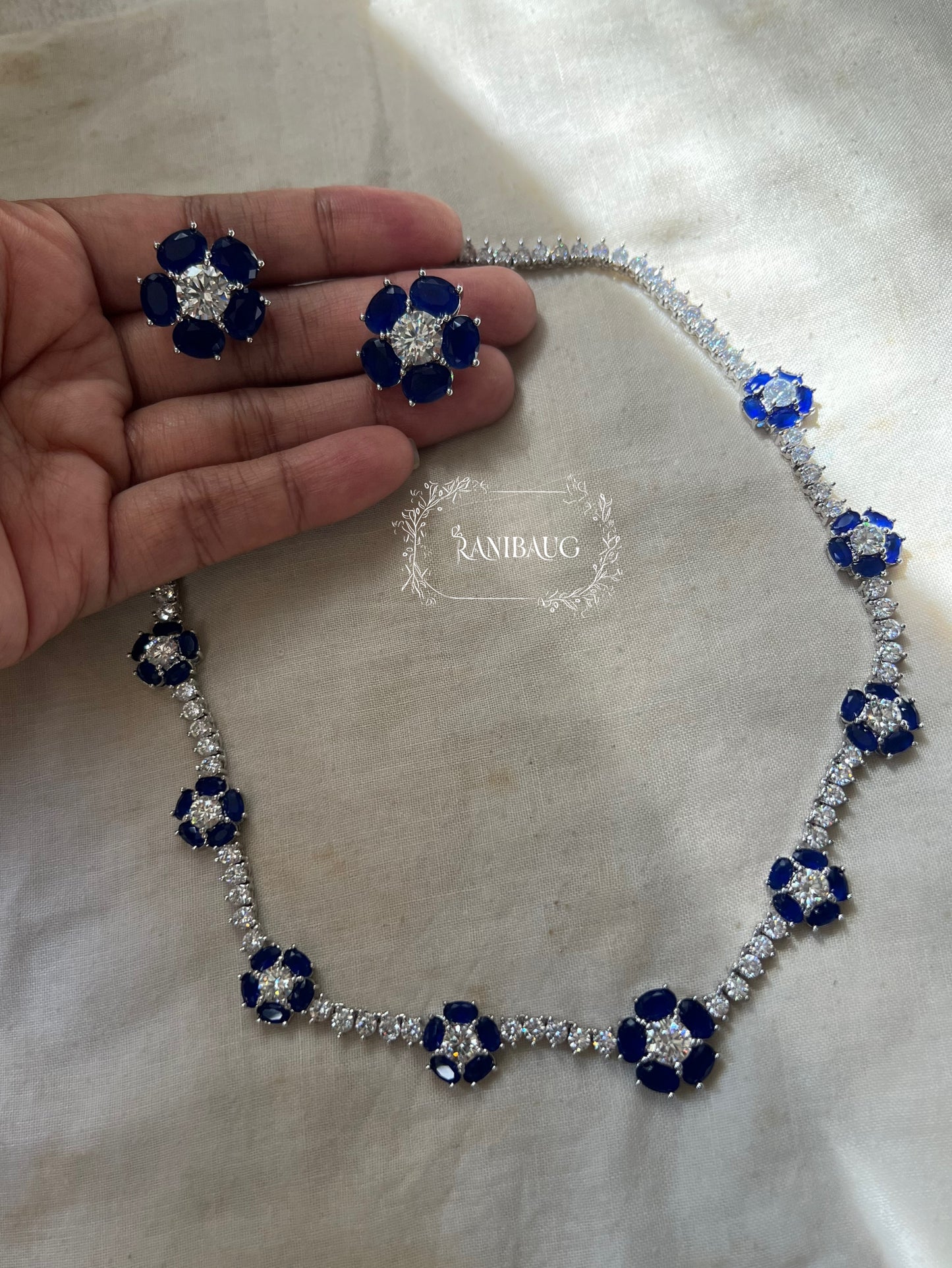 Sapphire Blossom Diamond Necklace Set By Ranibaug