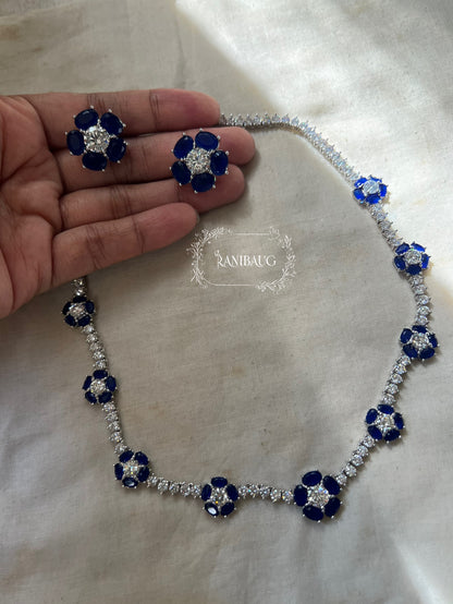 Sapphire Blossom Diamond Necklace Set By Ranibaug