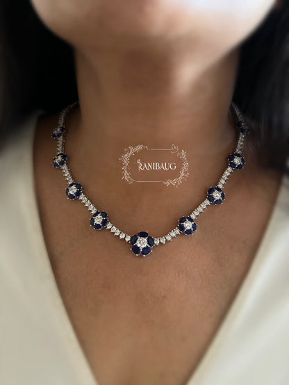 Sapphire Blossom Diamond Necklace Set By Ranibaug