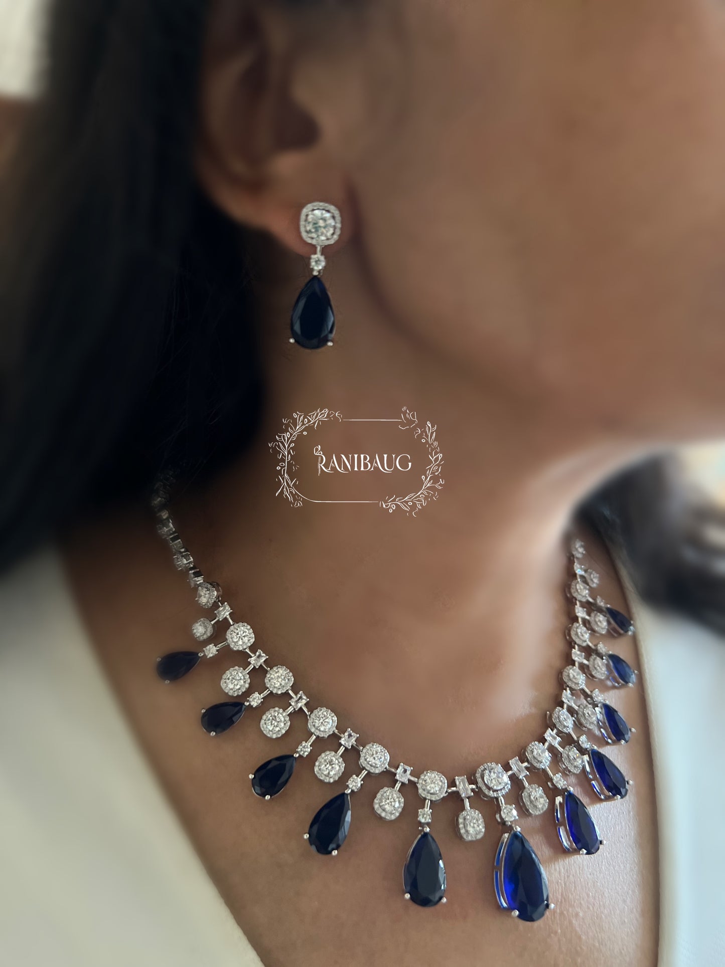 Sapphire Cascade Diamond Necklace Set By Ranibaug