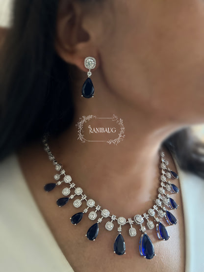 Sapphire Cascade Diamond Necklace Set By Ranibaug