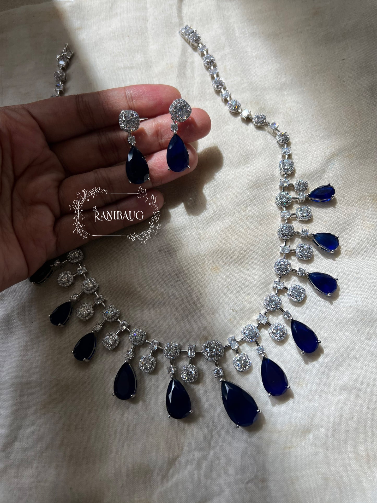 Sapphire Cascade Diamond Necklace Set By Ranibaug